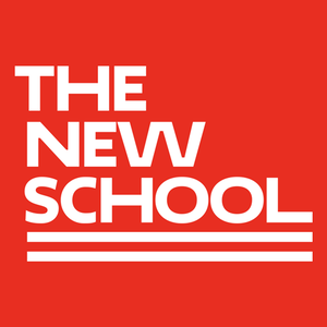 Red box with white text saying The New School
