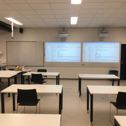 Front of classroom dual displays