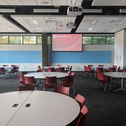 Round tables with projection on multiple walls