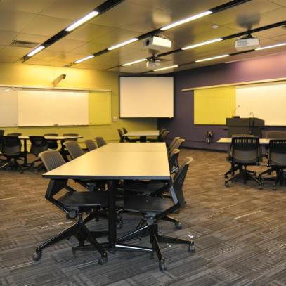 View of whiteboards and projection screens