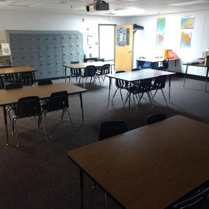 Tables and chairs in groups